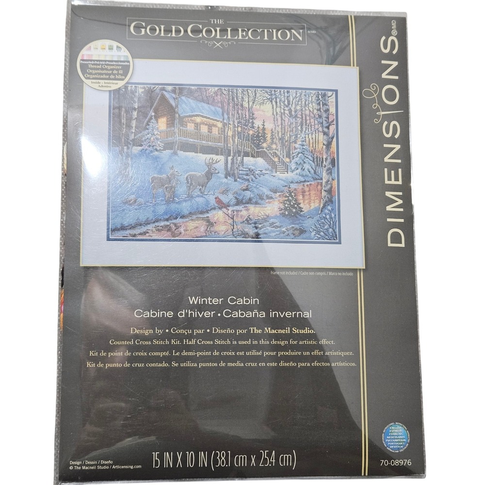Dimensions NWT Winter Cabin Counted Cross Stitch Kit 15x10 Blue Gold Collection